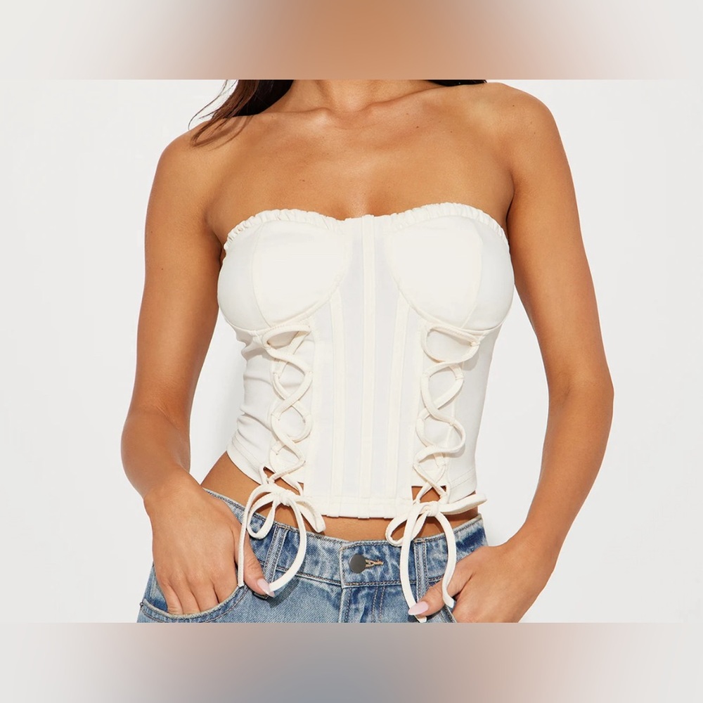 Women’s Fashion Nova Harper Lace Up Corset Top Cream Size XS Extra Small